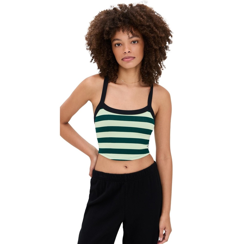 FP Movement All Clear Striped Cami Crop M/L Evergreen White Racerback Tank